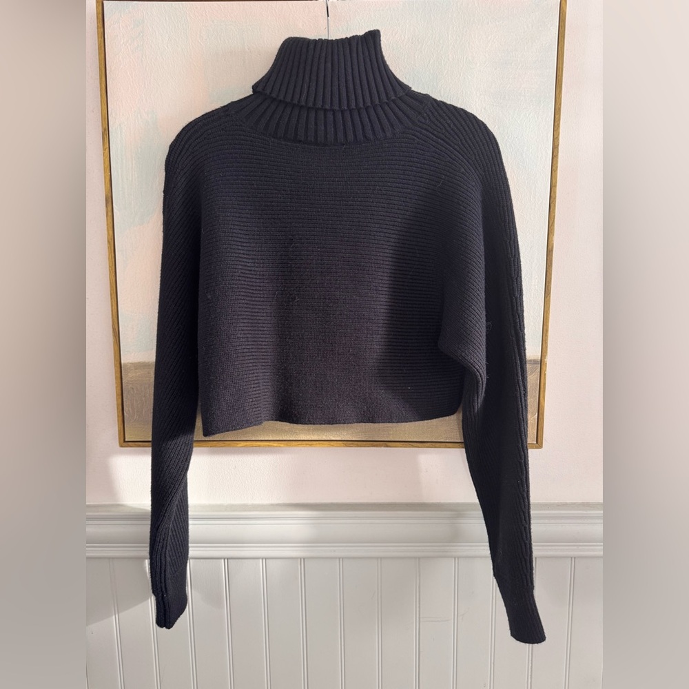 House of Harlow 1960 Black Ribbed Cropped Turtleneck Sweater - M - Picture 7 of 7